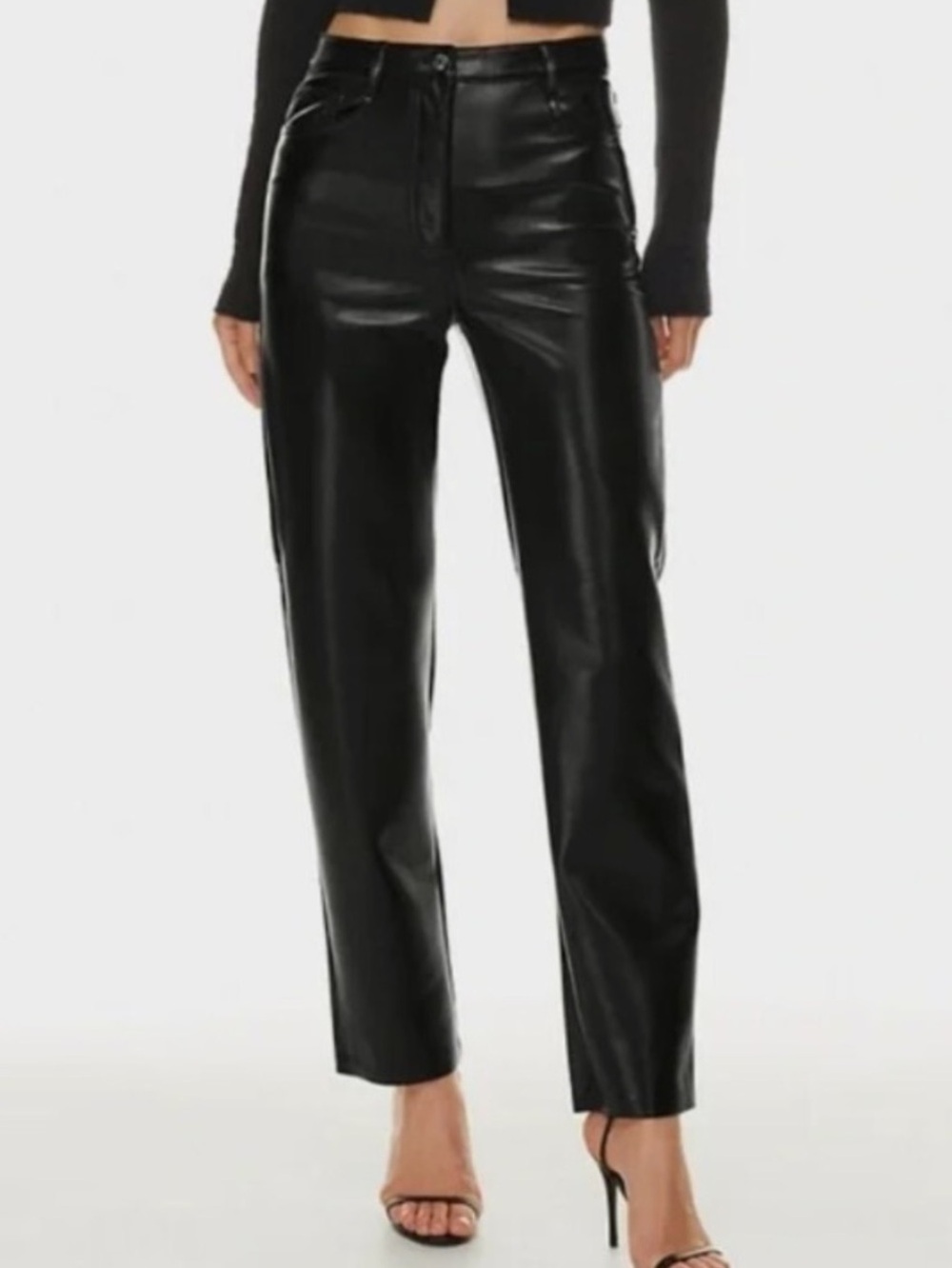 Wilfred Aritzia Melina Black Faux Leather Straight-Leg Pants - Size 0